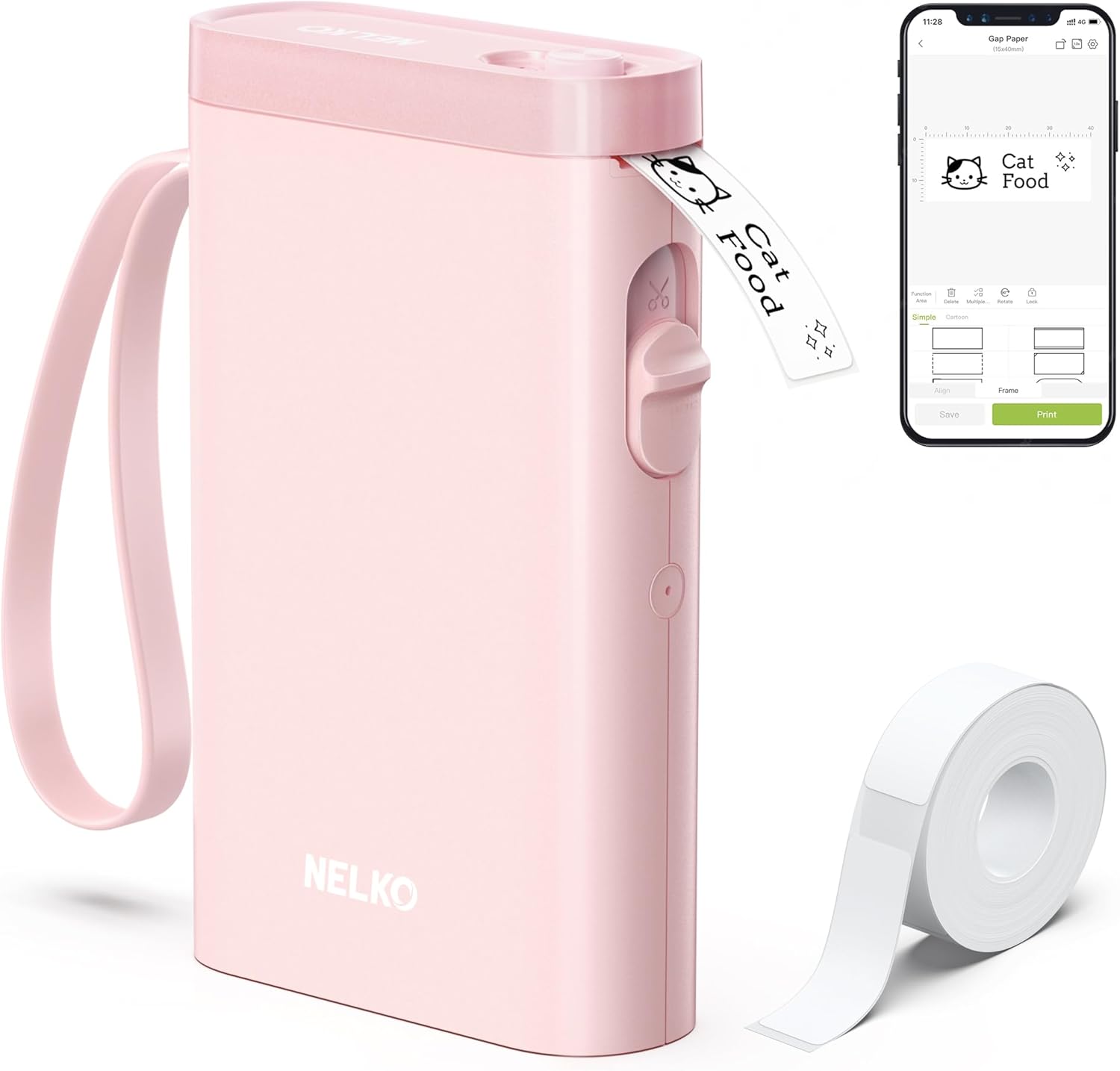 Nelko Label Maker Machine with Tape, P21 Bluetooth Label Printer, Wireless Mini Label Makers with Multiple Templates for School Office Home, Pink
