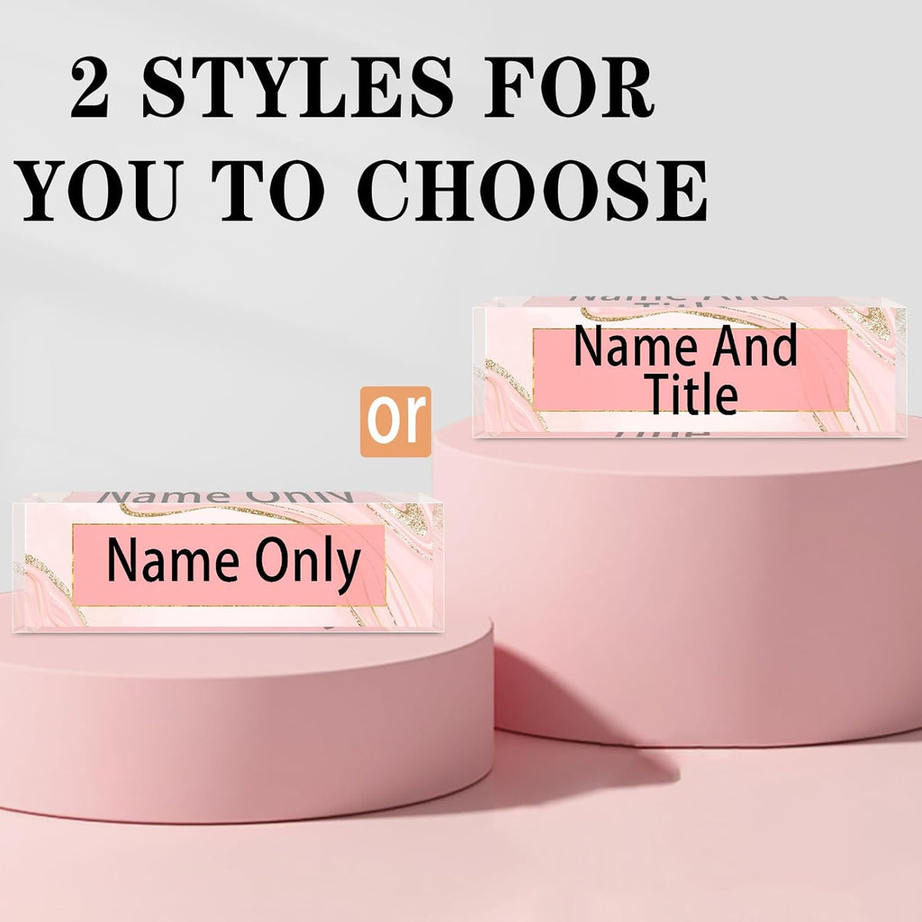 Name Plate for Desk Personalized, Acrylic Desk Decorations, Employee Appreciation Gifts, Custom Office Gifts for Coworkers, Boss, Teacher, Nurse (Pink Gold Marble)