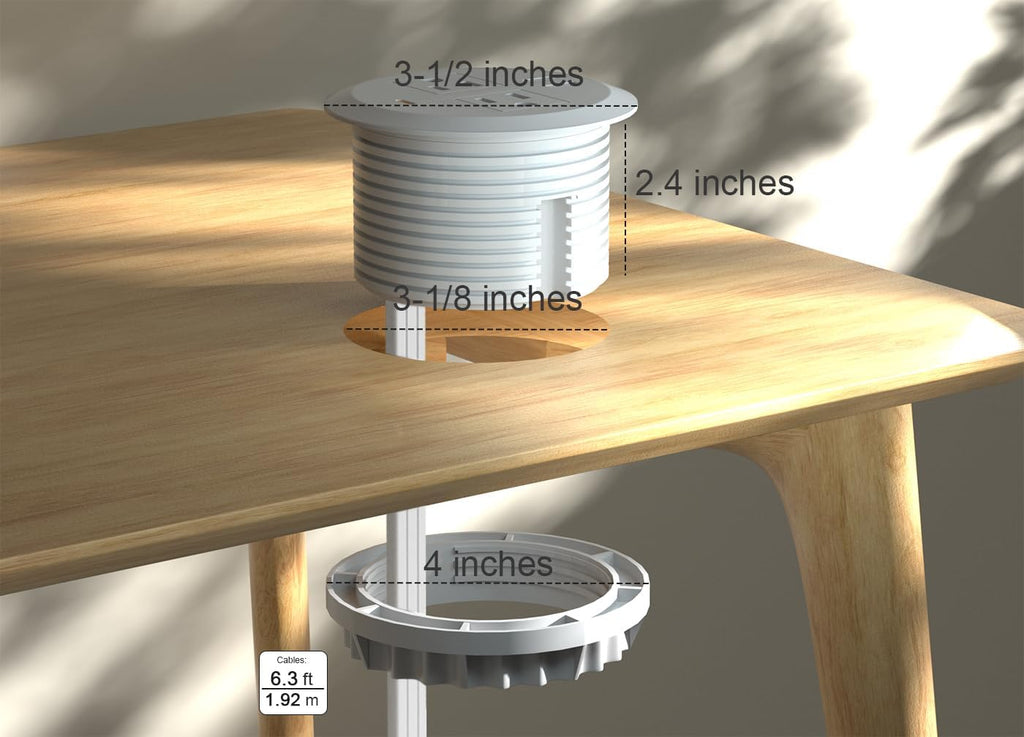 Desktop Power Grommet,Dual PD20W USB C,40W Total Output,4 USB Ports,Flush Mounted for 3-1/8" Desk Grommet Holes,Round Recessed Outlet,ETL-Certified,Flat Plug,6.4 ft,White