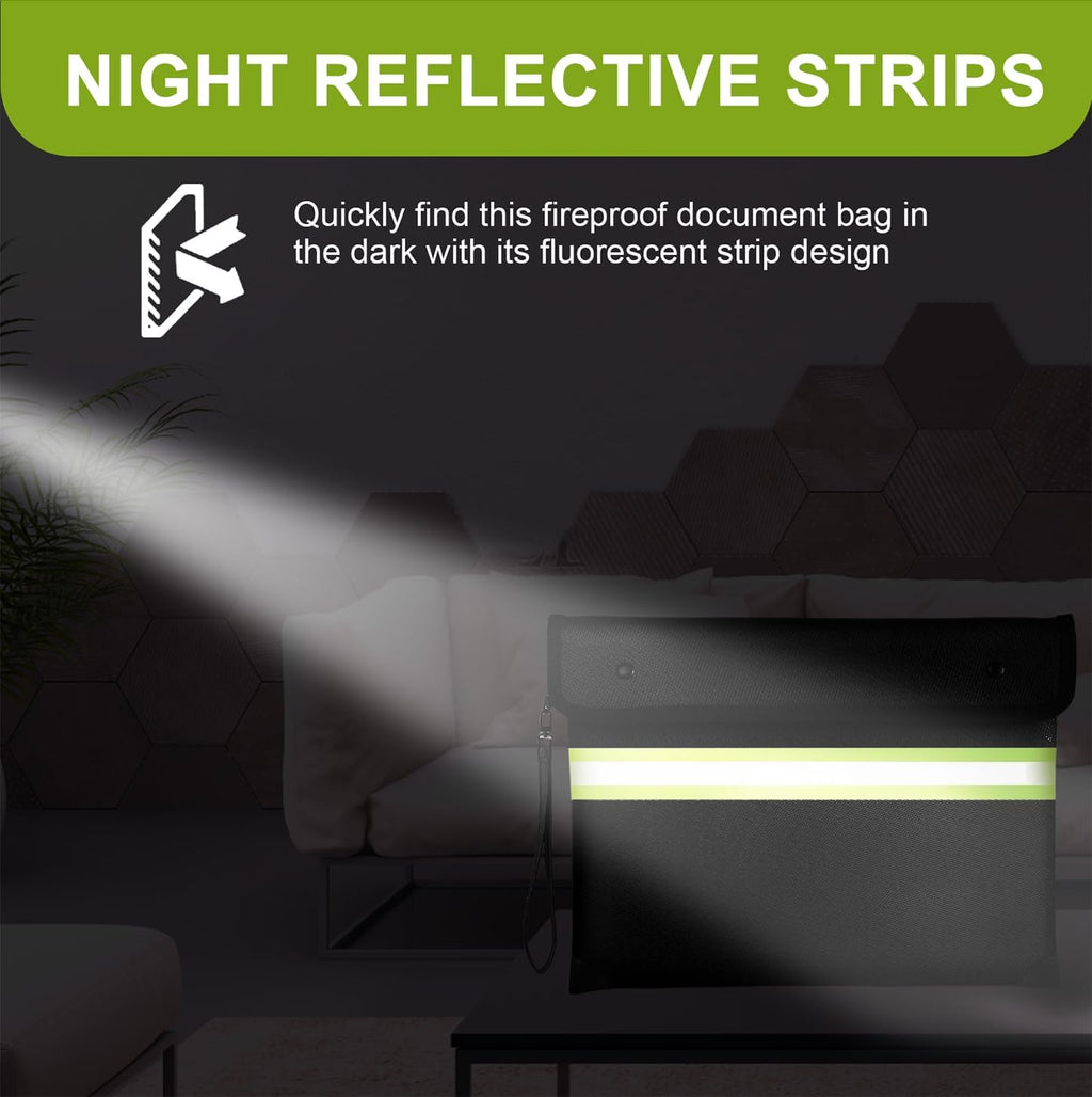 6500°F Fireproof Document Bag,Upgraded Fireproof Money Bag with Waterproof Zipper,10 Layers Heat Insulated Materials/Reflective Strip with Handle for Important Documents