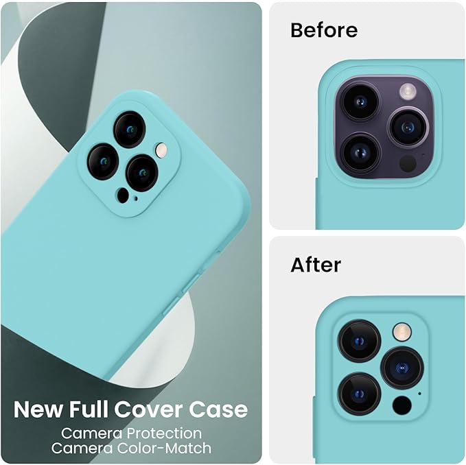 FireNova for iPhone 14 Pro Case, Silicone Upgraded [Camera Protection] Phone Case with [2 Screen Protectors], Soft Anti-Scratch Microfiber Lining Inside, 6.1 inch, Sea Blue