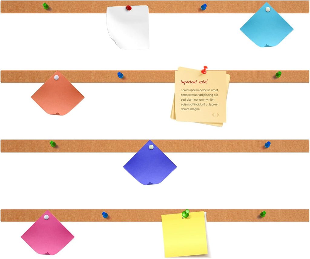 4 Pcs 48" x 1" Foldable Felt Cork Strips Bulletin Bar Strip for Wall,Notice Board Self Adhesive Cork Wall Decoration,Paste Note,Photo,Schedules,Office Home Decor