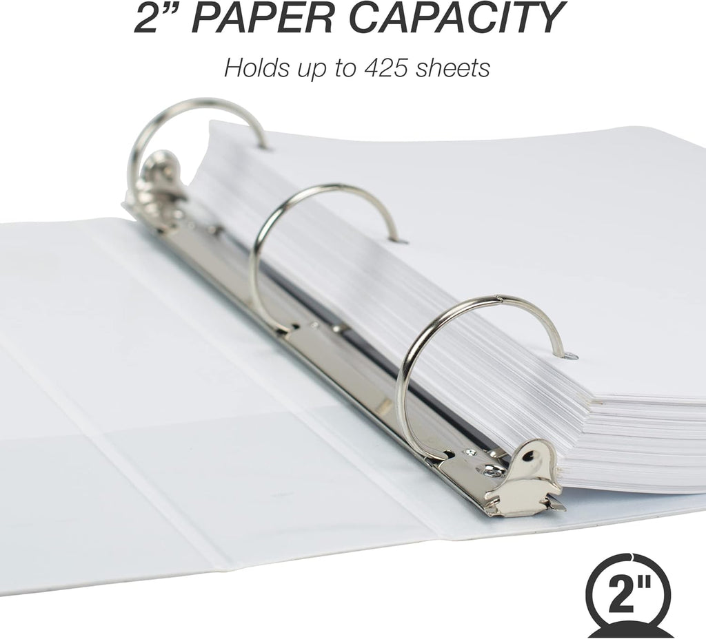 Samsill 2 Inch 3 Ring Binder, Made in USA, Economy Round Ring, Clear View Cover, 425 Sheet Capacity - for School, Home, Office - Pearl White