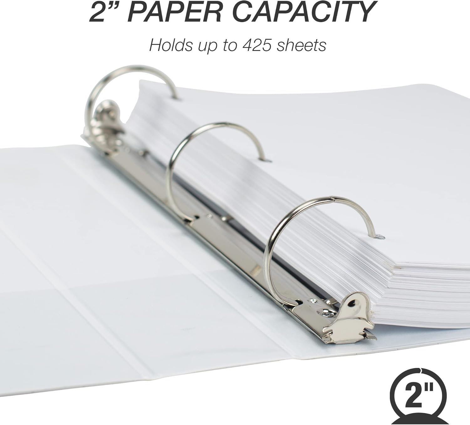 Samsill 2 Inch 3 Ring Binder, Made in USA, Economy Round Ring, Clear View Cover, 425 Sheet Capacity - for School, Home, Office - Pearl White