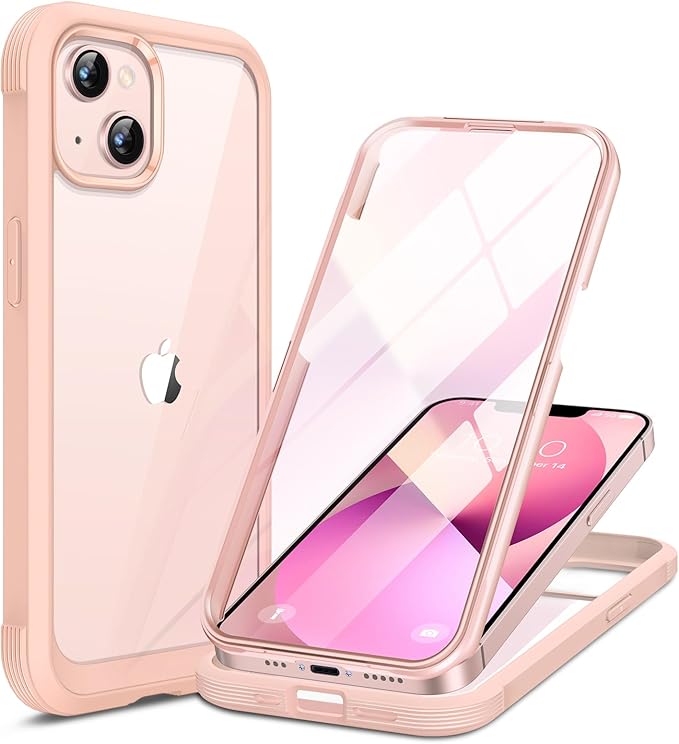 Miracase Compatible with iPhone 13 case 6.1 inch, [Glass Instead Plastic] with Built-in 9H Tempered Glass Screen Protector for iPhone 13,2023 Upgrade Full-Body Glass Clear Case,Crystal Pink