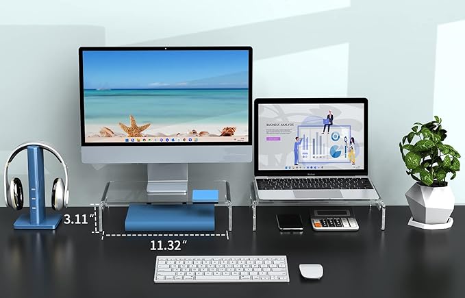 Zimilar 2 Pack Monitor Stand Riser, Acrylic Monitor Stand for Computer, Laptop, Printer, Notebook, Premium Clear Laptop Stand Acrylic Monitor Riser for Home Office, Monitor Stands for 2 Monitors