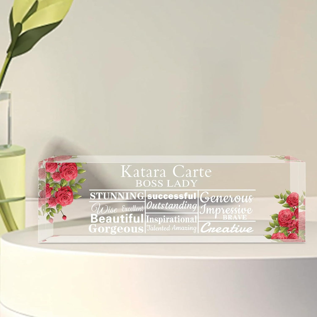 Name Plate for Desk Personalized, Acrylic Desk Decorations, Employee Appreciation Gifts, Custom Office Gifts for Coworkers, Boss, Teacher, Nurse (Boss Lady)