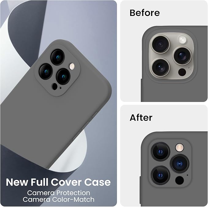 FireNova Designed for iPhone 15 Pro Case, Silicone Upgraded [Camera Protection] Phone Case with [2 Screen Protectors], Soft Anti-Scratch Microfiber Lining Inside, 6.1 inch, Space Gray