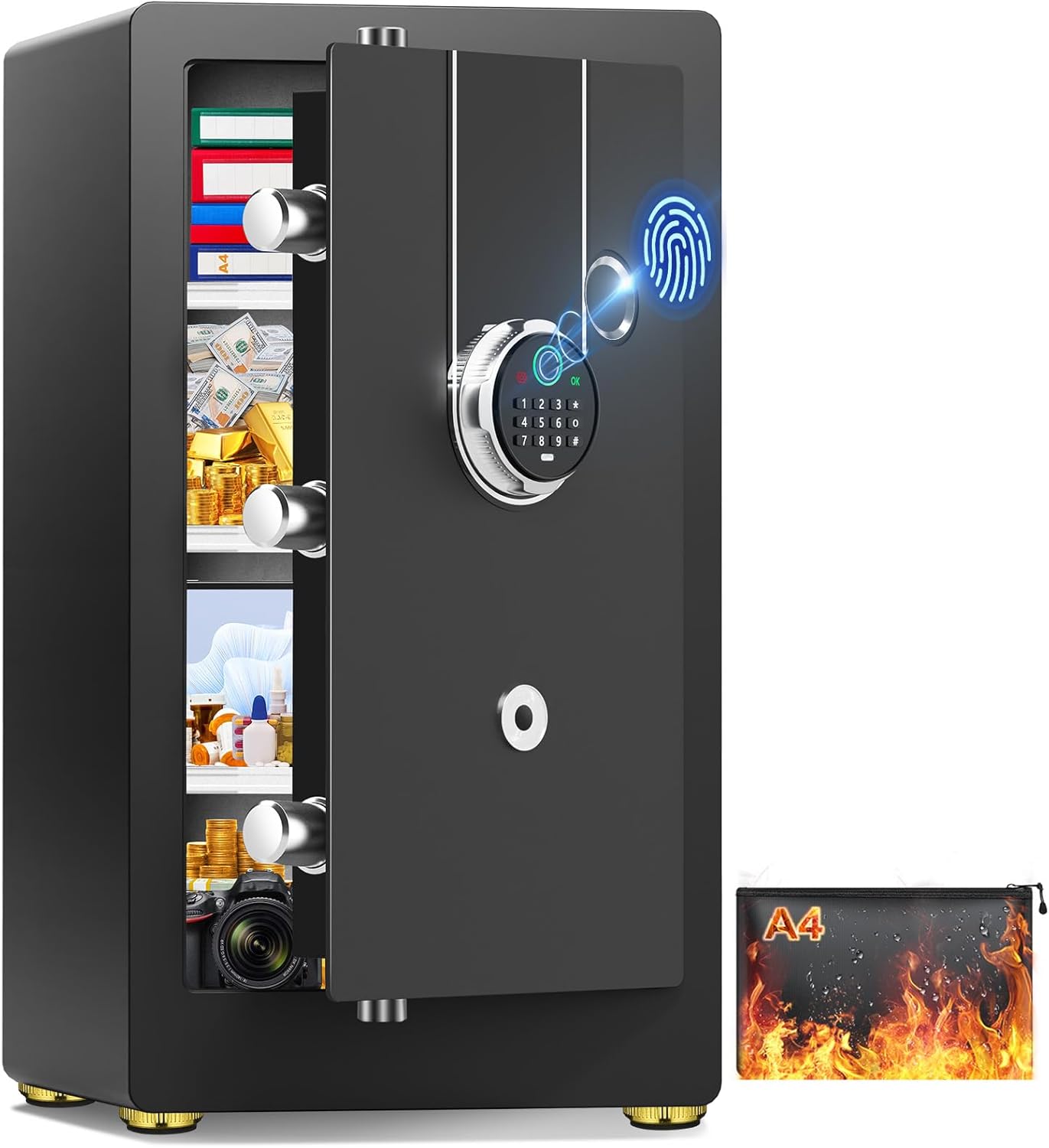 6.0 Cuft Biometric Safe Box with Fireproof Waterproof Bag, Fireproof Safe Large Document Storage Anti-Theft Dual Alerts, Mute Mode, Digital Security for Business