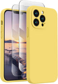 FireNova Designed for iPhone 13 Pro Max Case, Silicone [Camera Protection] Phone Case with [2 Screen Protectors], Soft Anti-Scratch Microfiber Lining Inside, 6.7 inch, Yellow