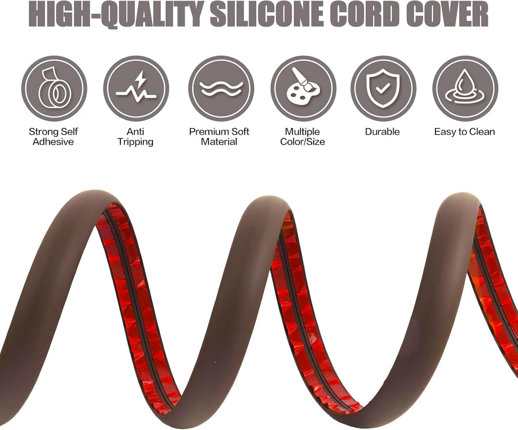 Floor Cord Cover Cable Cavity Self Adhesive Cord Hider Floor 10FT Floor Cable Management Power Cord Protector Floor Electric Cord Covers for Offices, Gym, Exhibitions (CoffeeBrown, 1.18" x 20')