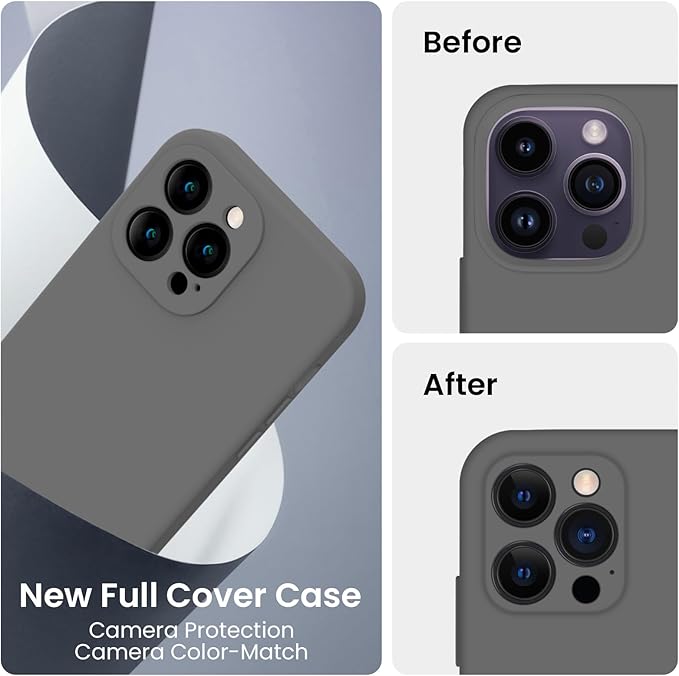 FireNova for iPhone 14 Pro Case, Silicone Upgraded [Camera Protection] Phone Case with [2 Screen Protectors], Soft Anti-Scratch Microfiber Lining Inside, 6.1 inch, Space Gray