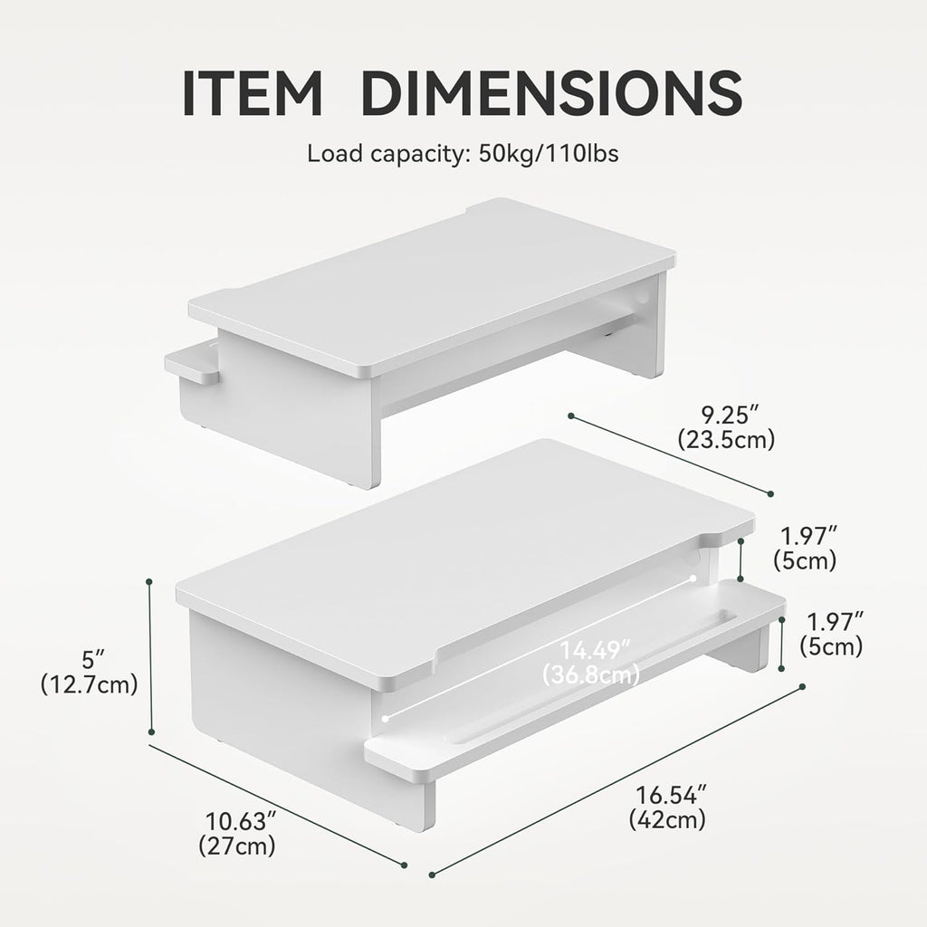 Monitor Stand Monitor Stand Riser for Desk,Wood Desk Shelf Storage Organizer with Phone Tablet Holder (16.5 Inch, White)