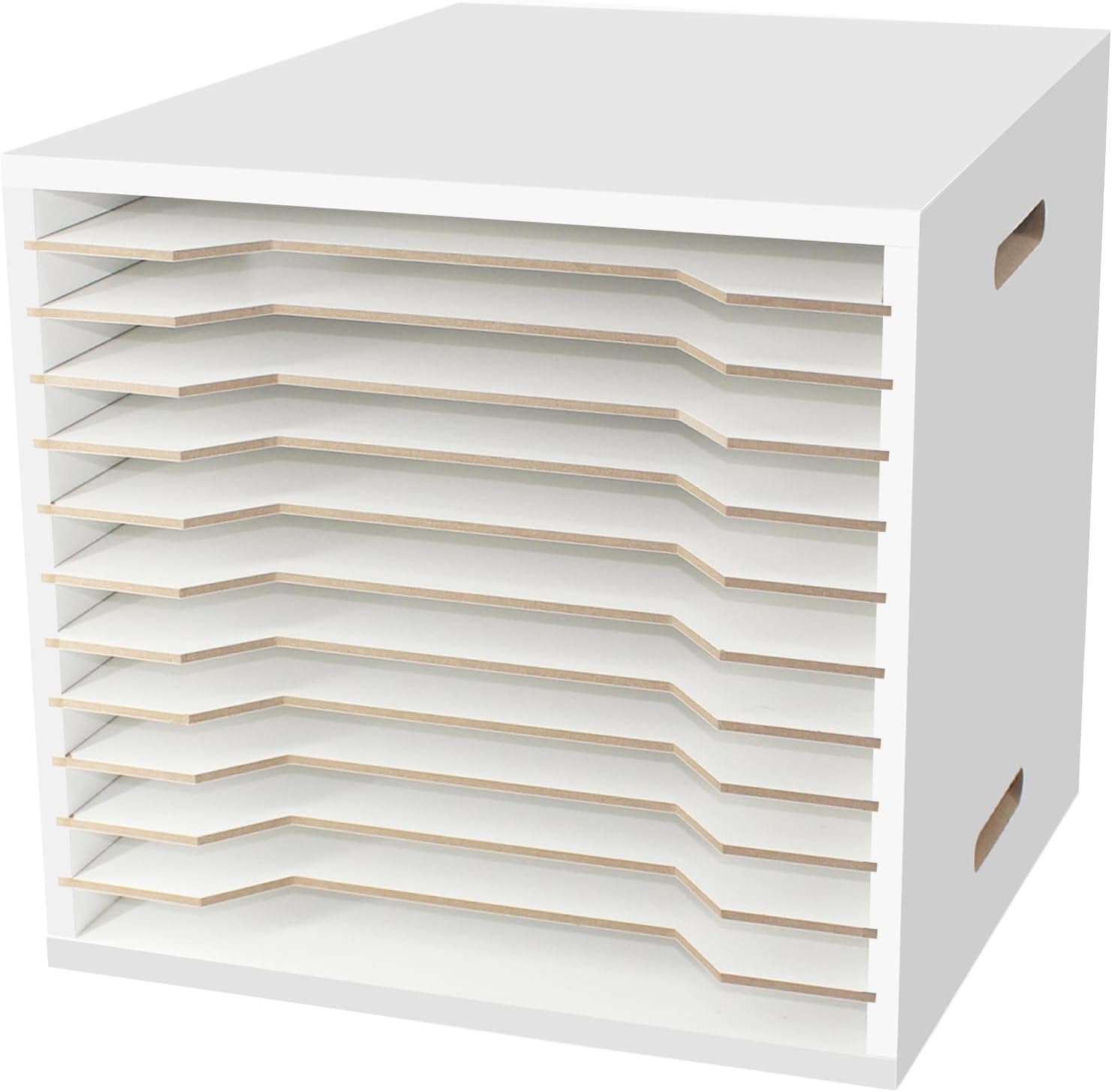 13"x13" Wooden Construction Paper Organizer, 12 Tier Larger Size Literature Organizer with Adjustable Shelves Letter Mail Tray Craft & Stamp Stackable Cardstock Storage Rack for Home Office Classrooms