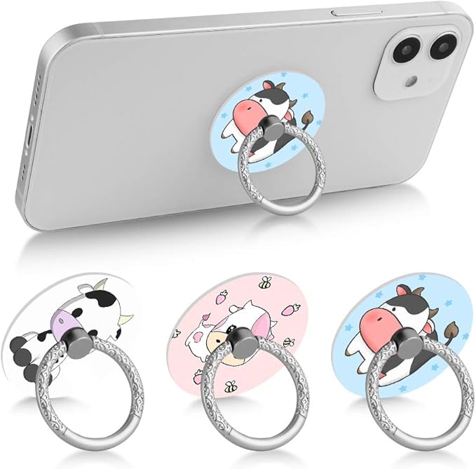 Bonoma Phone Ring Stand, 3 Pack Cute Cow 360 Degree Rotation Finger Grip Stand Holder Compatible with Smartphones and Tablets