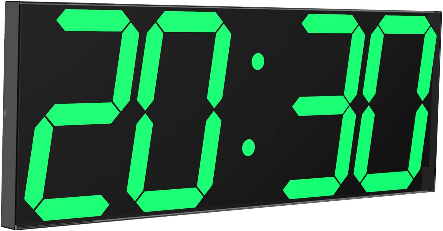 LED Large Digital Wall Clock, Oversize Wall Clock with 6” Numbers, Remote Control Count up/Countdown Timer Clock, Auto Dimmer, Big Calendar and Thermometer(Green)