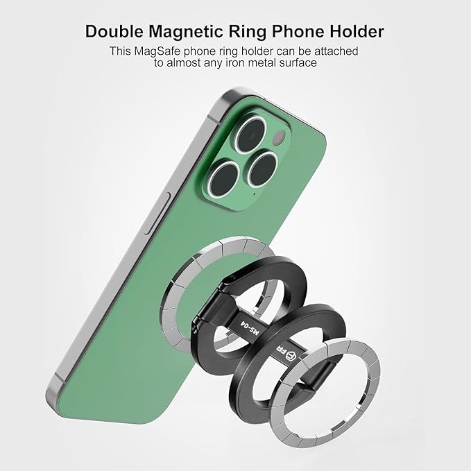 Magnetic Ring Phone Holder for iPhone 16,Double Ring Adjustable Cell Phone Stand,Magnetic Phone Holder 360° Rotation Portable Mount for iPhone 15 14 13 12 Pro Max,Mag/Safe Case,Gym,Golf Cart