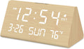 DreamSky Digital Alarm Clocks for Bedrooms - Wooden Desk Clock with Date, Day of Week, USB Port, Temperature, Dimmer for Bedside Table, Living Room, Office, Adjustable Volume, Auto DST, Wood Decor
