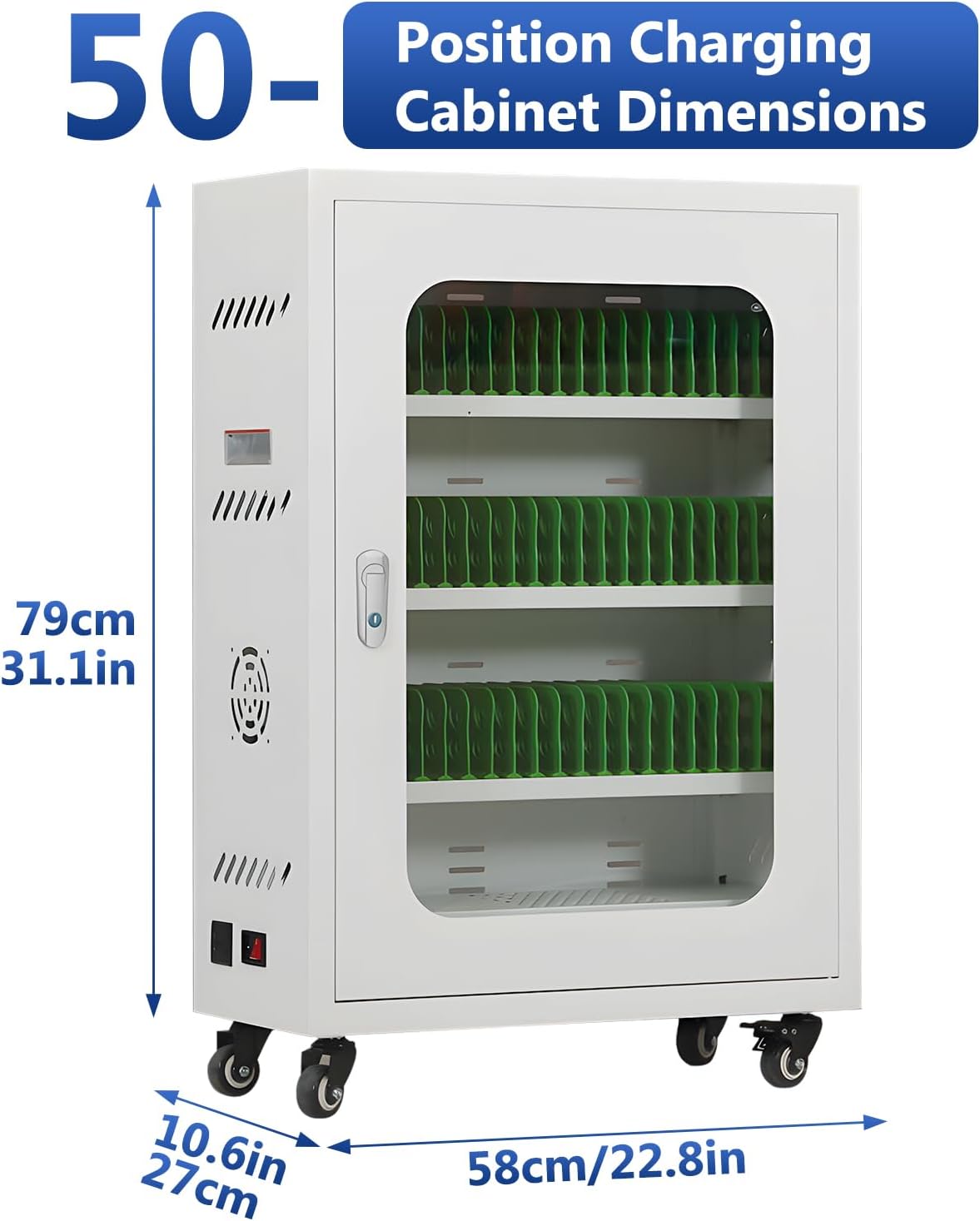 Mobile Charging Cabinet for Cell Phone, 50 Device Charging Station, USB Charging Cart Locker, with Wheels & Combination Lock, Secure Phone Storage Cabinet (50Slots)