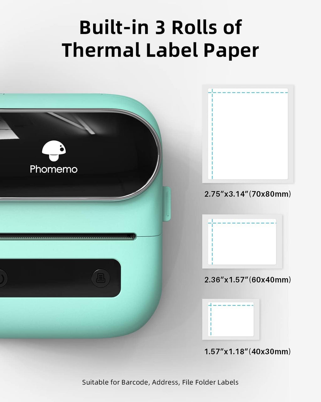 Phomemo M220 Label Maker, 3 Inch Bluetooth Thermal Label Printer for Barcode, Address, Labeling, Mailing, File Folder Label, Label Maker Machine with 3 Rolls of Labels
