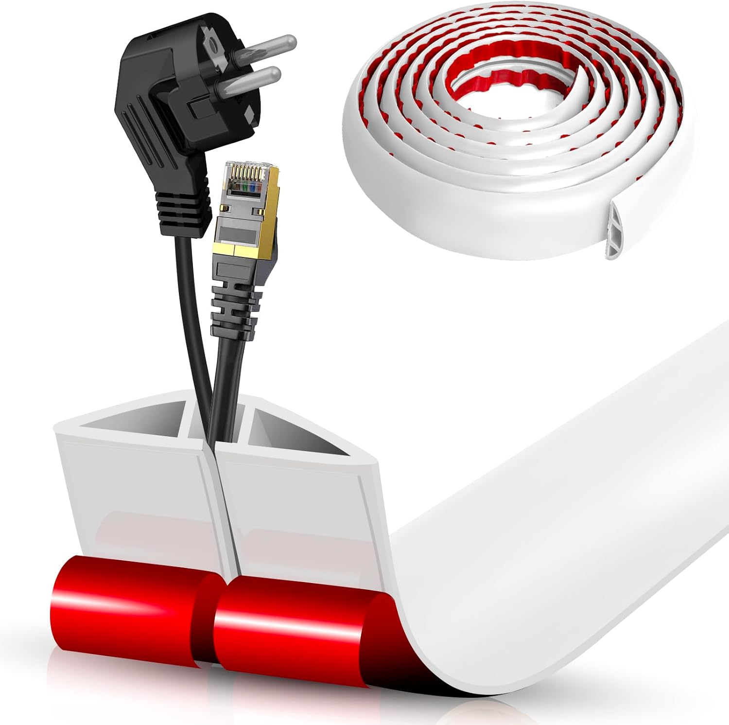 Floor Cord Cover Self Adhesive Cord Hider,10FT Cable Management, Extension Strip Protector for Wires, Prevent Cable Trips for Offices, Gyms, Exhibitions Cavity:0.47"(W) x 0.35"(H) White