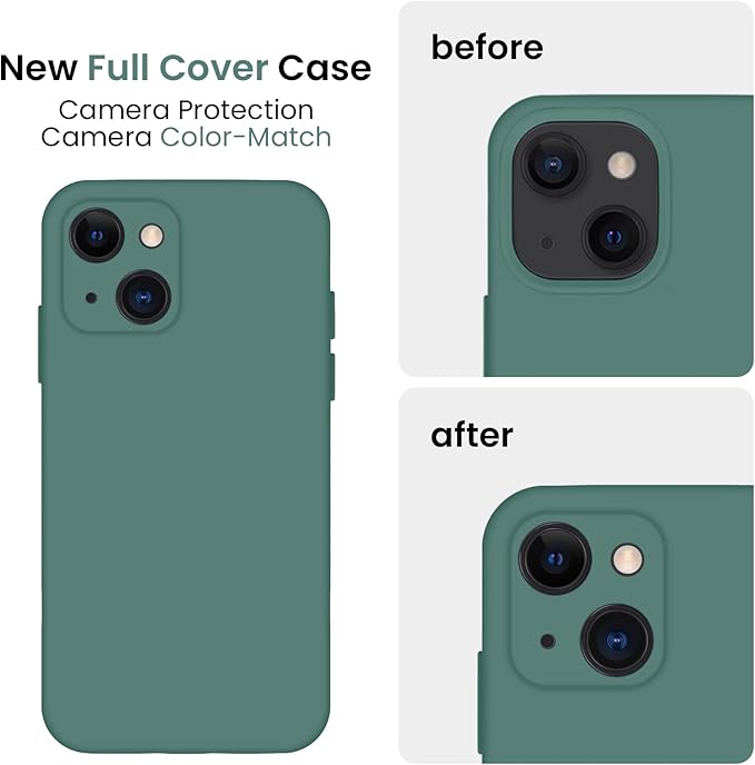 FireNova Designed for iPhone 13 Case, Silicone Upgraded [Camera Protection] Phone Case with [2 Screen Protectors], Soft Anti-Scratch Microfiber Lining Inside, 6.1 inch, Midnight Green