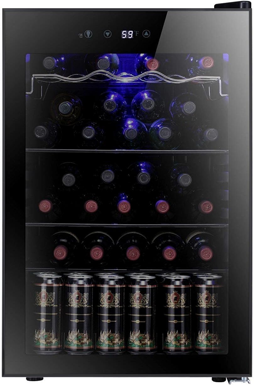 Antarctic Star 36 Bottle Wine Cooler/Cabinet BeverageRefrigerator Small Mini Wine Cellar Beer Soda Bar Fridge Quiet Operation Compressor Adjust Temperature Freestanding Black, 4.4 Cu. ft