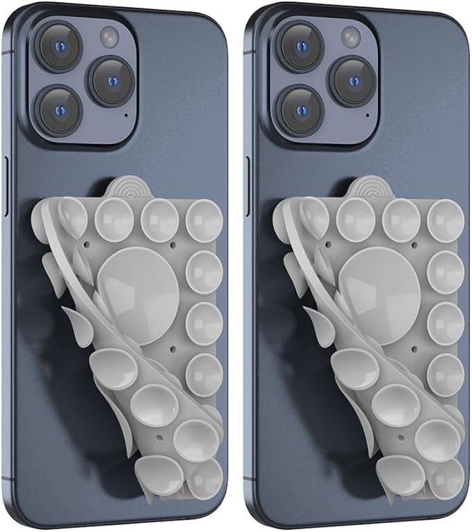Silicone Suction Mount, Silicon Adhesive Phone Accessory for iPhone and Android, Hands-Free Mirror Shower Phone Holder, TikTok Videos and Selfies (Light Gray 2Pack, Double Sided)