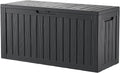 80 Gallon Lockable Resin Deck Box, Waterproof & UV-Resistant Outdoor Storage Box for Outdoor Cushion Storage, Garden Tools & Pool Accessories Storage, Black