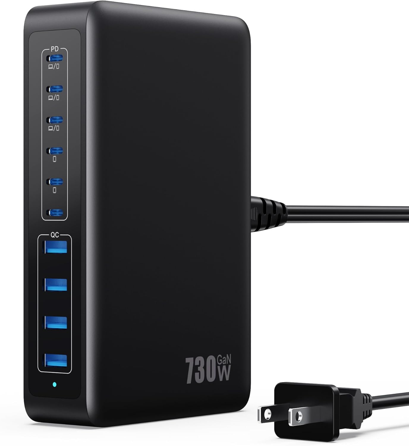 730W USB C Charger Block,10-Ports GaN V Fast Charging Station Hub,QC4.0+3 PD 100W Laptop Charger Wall Power Adapter for MacBook Pro/Air,DELL,iPhone 16/15/14/13,iPad,Galaxy S25,Pixel,Steam Desk-Black