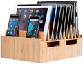 MobileVision Bamboo 10-Port Charging Station & Docking Organizer for Smartphones & Tablets, Family-Sized, for use in Corporate Offices & Classrooms