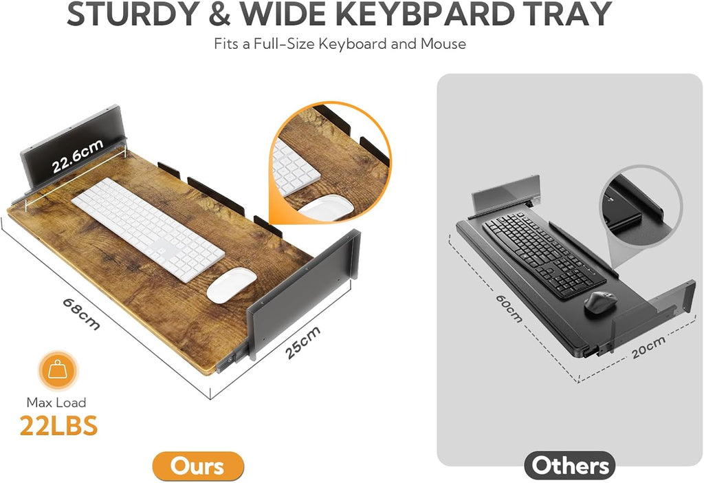 YDN Standing Desk with Keyboard Tray, 55 Inch Height Adjustable Desk, Brown Stand Up Desks for Home and Office, 55inch Rustic Brown