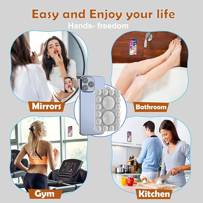 Silicone Suction Mount, Silicon Adhesive Phone Accessory for iPhone and Android, Hands-Free Mirror Shower Phone Holder, TikTok Videos and Selfies (Light Gray 2Pack, Double Sided)