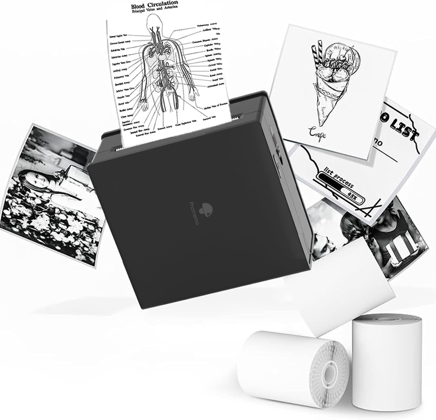 Phomemo Sticker Printer- Mini Thermal Sticker Printer Machine, Small Pocket Label Maker Instant Print for DIY Creation, Study Notes, Photos, Portable Inkless Photo Maker for Kids/Students, Black