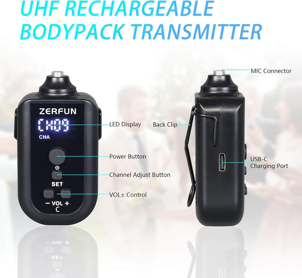 4 Channel Rechargeable Wireless Microphone System, Pro UHF Metal Headset Lavalier Lapel Cordless Mics Handheld for Karaoke Singing Church with VOL Control, 4x50 Adjustable Frequency(G8)