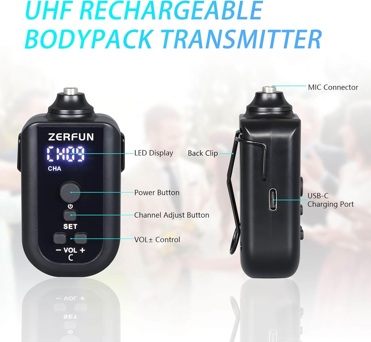 4 Channel Rechargeable Wireless Microphone System, Pro UHF Metal Handheld Headset Lavalier Lapel Cordless Mics for Karaoke Singing Church with VOL Control, 4x50 Adjustable Frequency(G8)