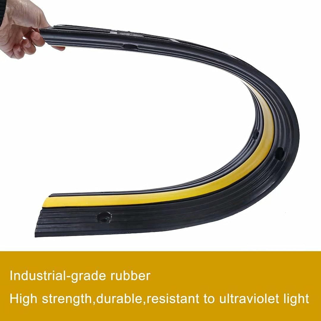 Rubber Cable Ramp Cord Cover Cable Protector Ramps Wire Hose Protective 1 Channel 22000Lbs Load Capacity Traffic Speed Bump for Asphalt Concrete Gravel Driveway Indoor Outdoor, 4 Pack