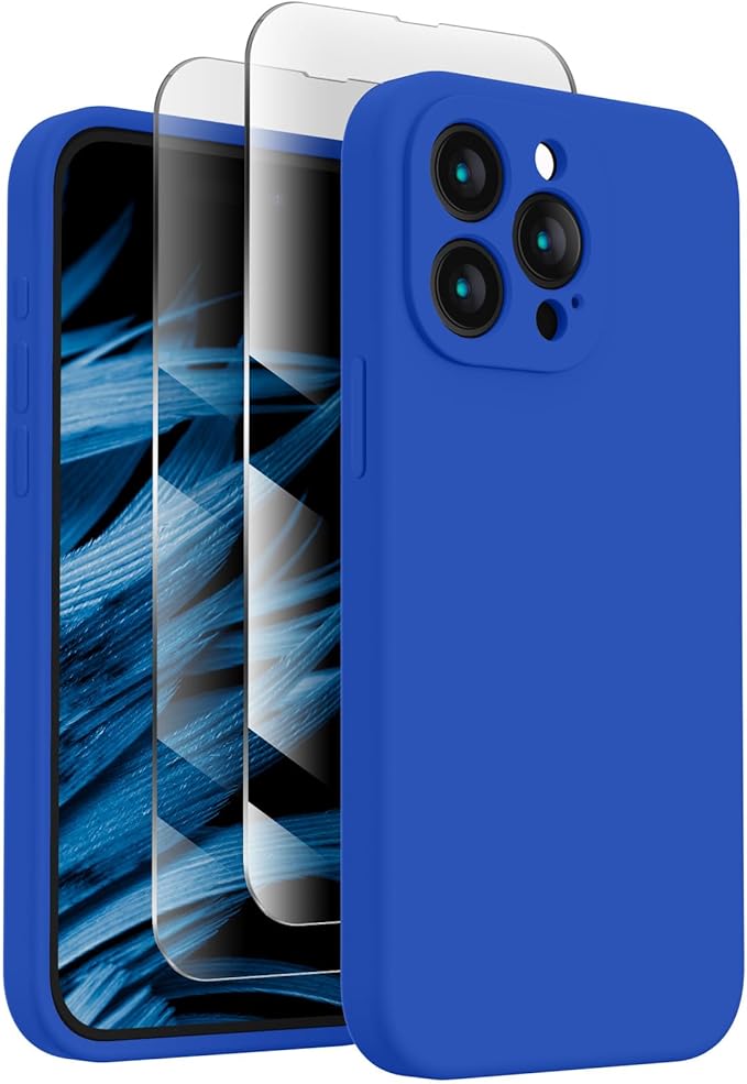 FireNova Designed for iPhone 15 Pro Case, Silicone Upgraded [Camera Protection] Phone Case with [2 Screen Protectors], Soft Anti-Scratch Microfiber Lining Inside, 6.1 inch, Klein Blue