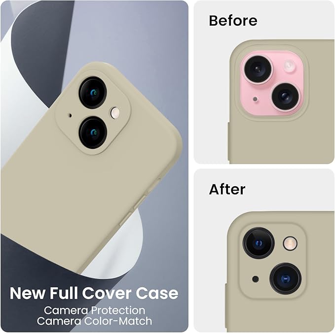 FireNova Designed for iPhone 15 Plus Case, Silicone [Camera Protection] Case with [2 Screen Protectors], Soft Anti-Scratch Microfiber Lining Inside, 6.7 inch, Khaki