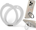 COOLQO Upgraded Magnetic Phone Ring Holder Stand, Super Magnet Cell Phone Grip Finger Kickstand Compatible with MagSafe Mag Safe Accessory for iPhone All Smartphones (1-Silver)
