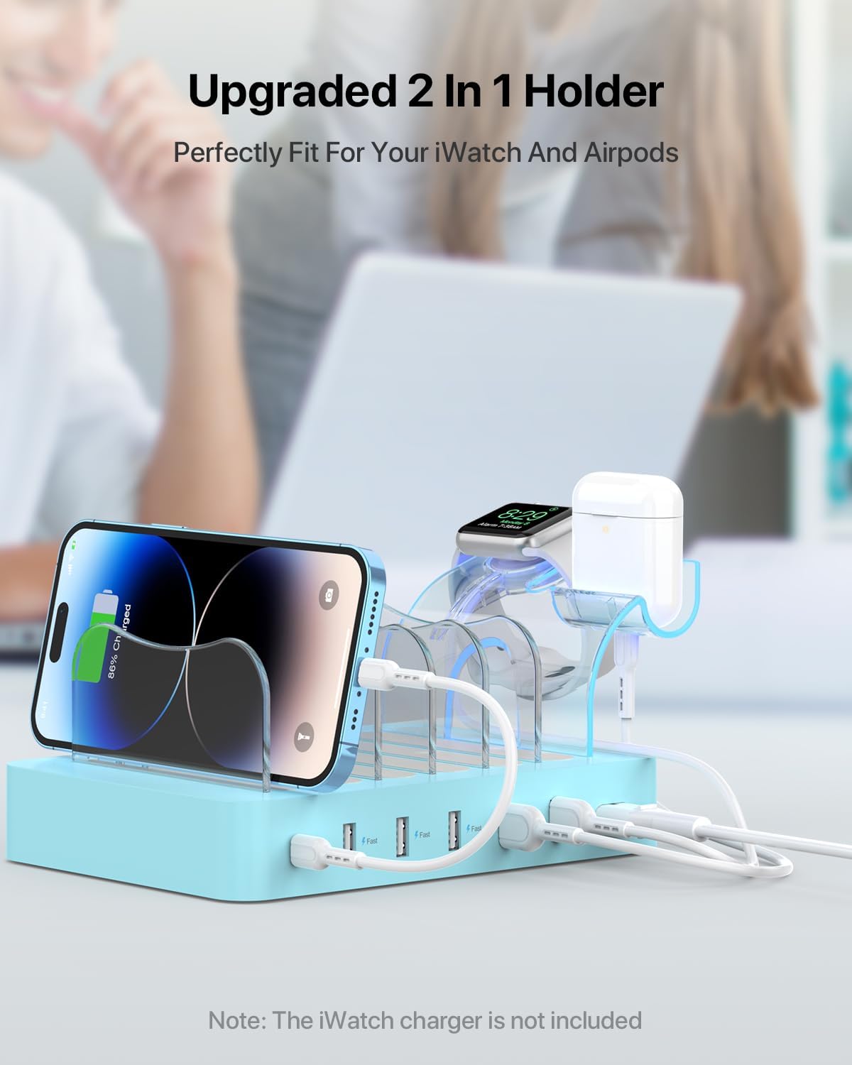 SooPii 60W 6-Port PD Charging Station for Multiple Devices, 20W PD USB C Fast Charging for lPhone 14/13/12,6 Short Cables Included, 2 in 1 Holder,for Phones,Tablets and Others…