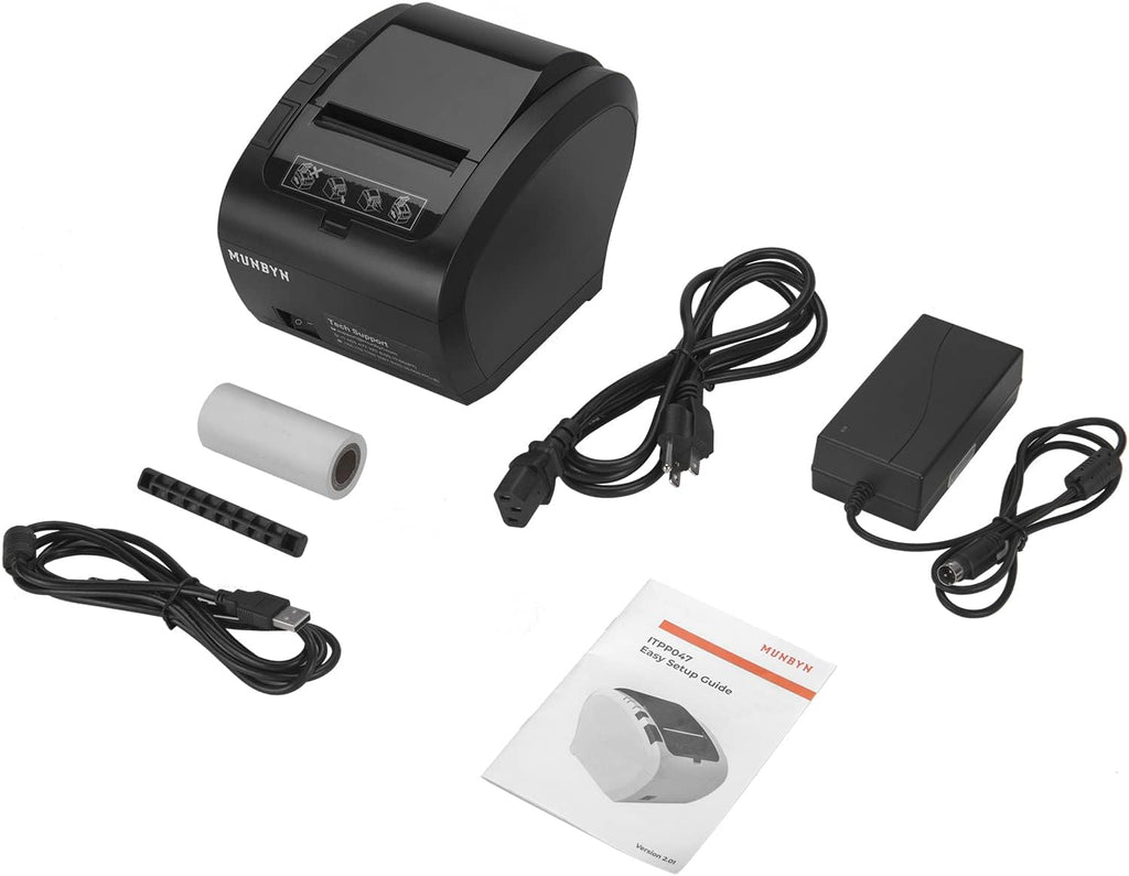 MUNBYN WiFi POS Receipt Printer, 80mm Thermal Receipt Printer with USB/LAN/RS232 Port,Compatible with Android/Windows/iOS, Retailer and Restaurant Kitchen Use, Wall Mount, Black