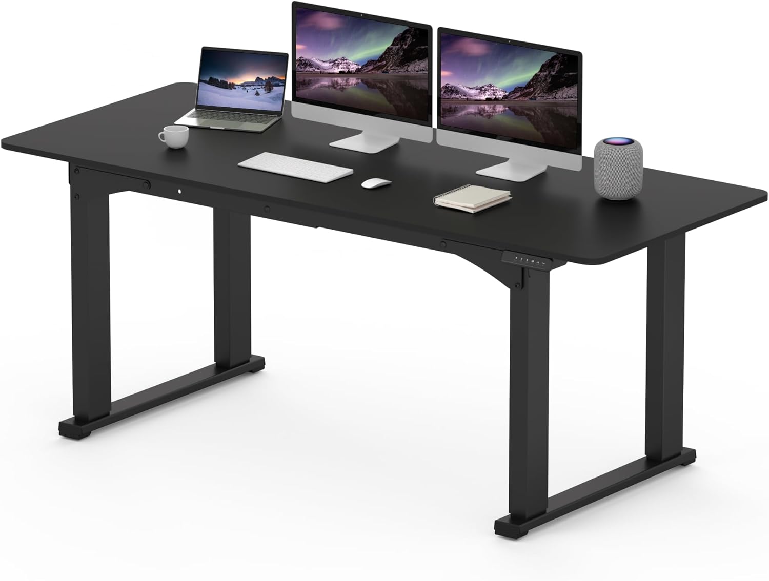 SANODESK 4-Leg Standing Desk, Electric Height Adjustable Desk with Memory Presets for Home Office, Stand up Desk Computer Workstation, 71x32 Inches Black