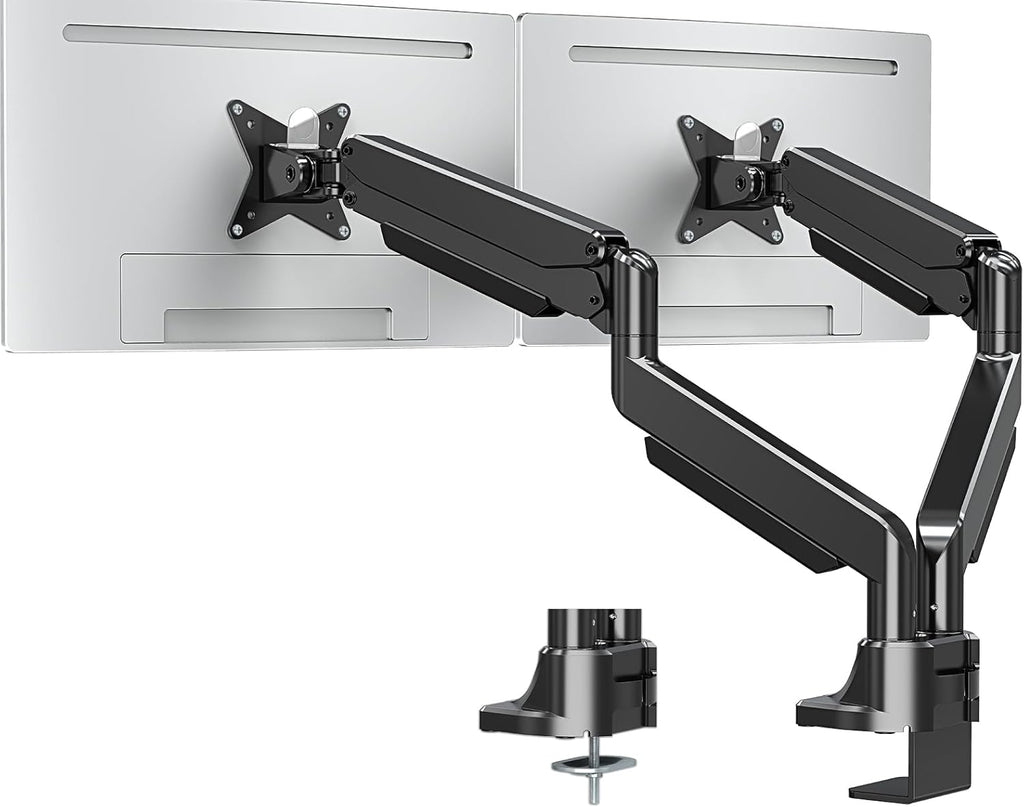 MOUNTUP Dual Monitor Mount fits 42 40 39 37 34 32 27 inch Ultrawide Screen, Holds 6.6-33lbs, Dual Monitor Arm Desk Mount, Heavy Duty Gas Spring Monitor Stand for 2 Monitors, with Clamp/Grommet Base