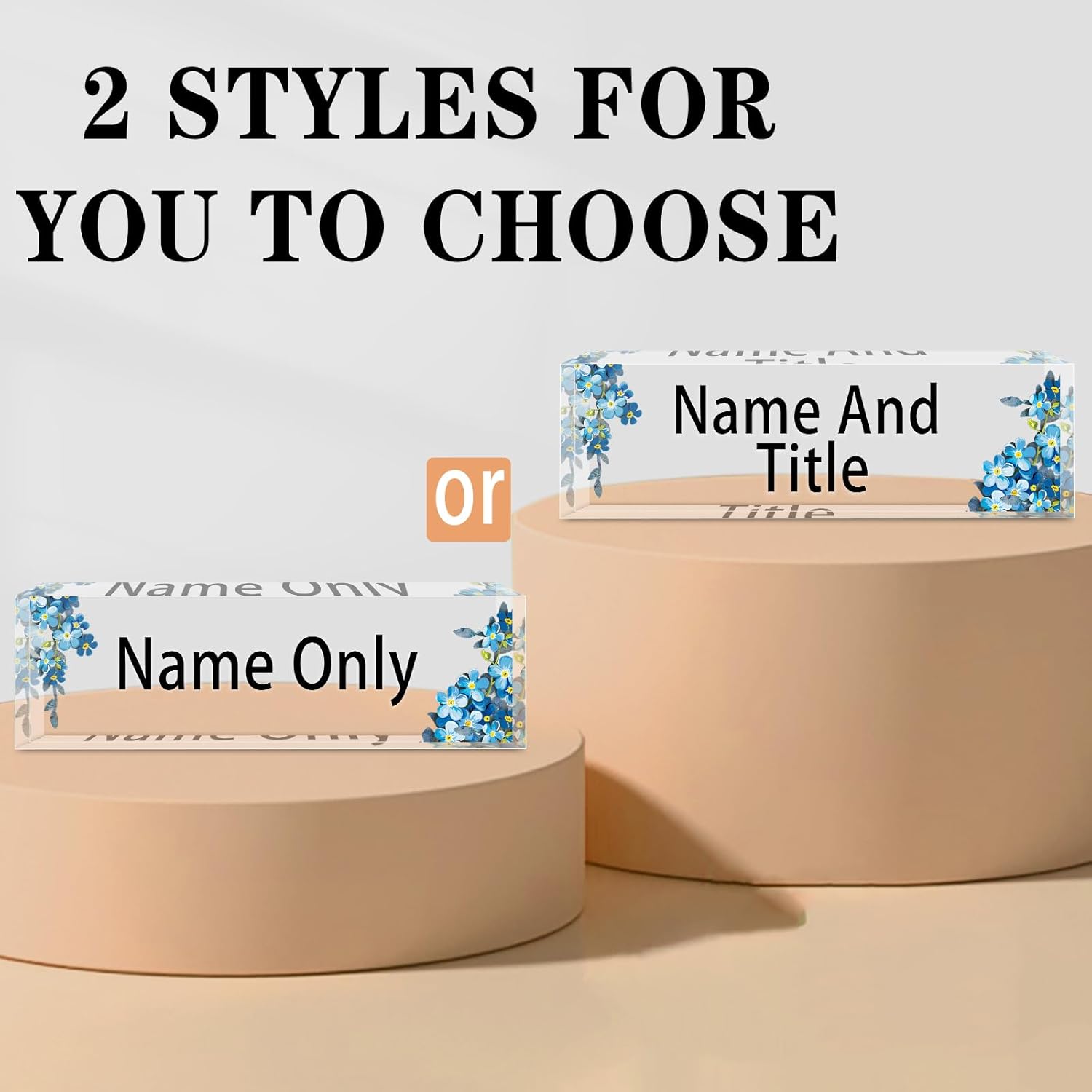 Name Plate for Desk Personalized, Acrylic Desk Decorations, Employee Appreciation Gifts, Custom Office Gifts for Coworkers, Boss, Teacher, Nurse (Myosotis)