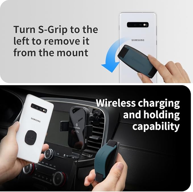 Sinjimoru Detachable Phone Grip Kickstand for Wireless Charging Compatible Phone Finger Holder for iPhone & Smartphones. Sinji Mount S-Grip Navy