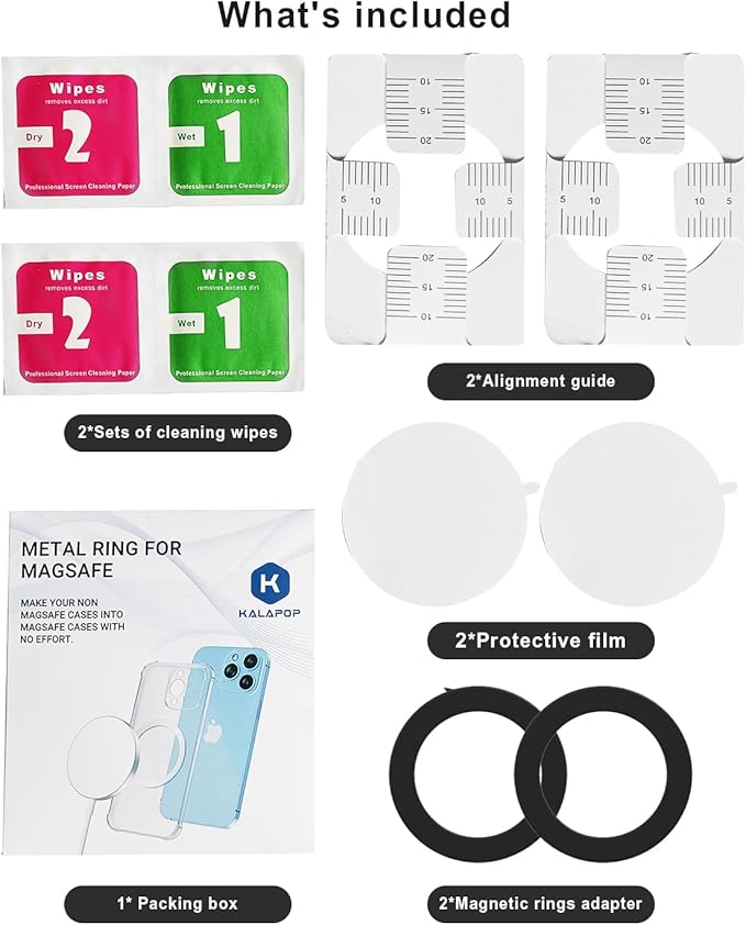 for Magsafe Magnetic Ring 2 Pack Compatibile with MagSafe Accessories/Charger/Mount/Wallet/Case/Kindle for New iPhone 16/15/14/13/12/11, Pixel 9, Samsung Galaxy Z Fold/Z Flip/S and More