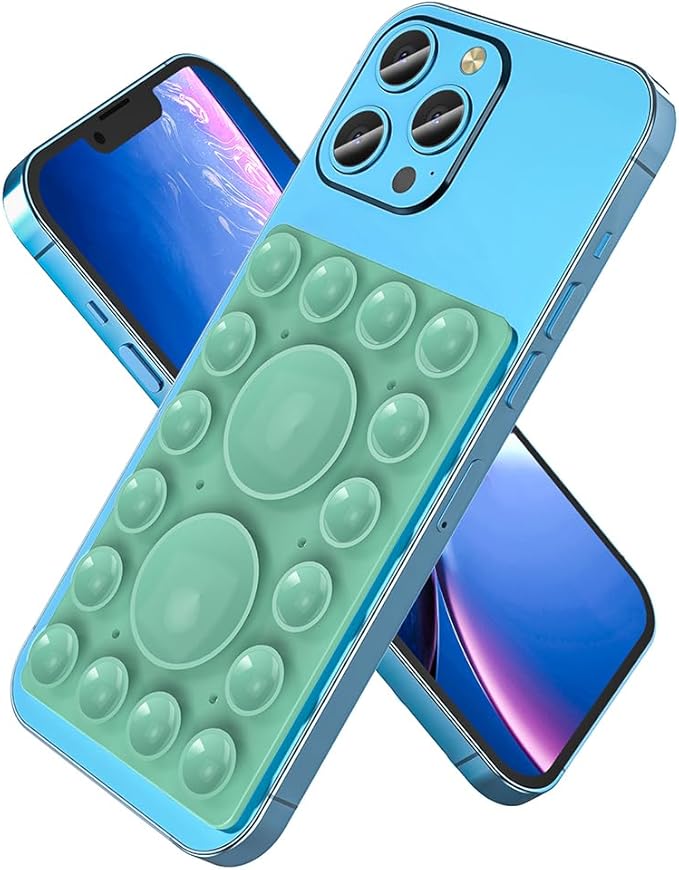 Silicone Suction Phone Holder Mount,Silicon Adhesive Phone Accessory for iPhone and Android, Hands-Free Mirror Shower Phone Holder,TikTok Videos and Selfies (Green, Single Sided)