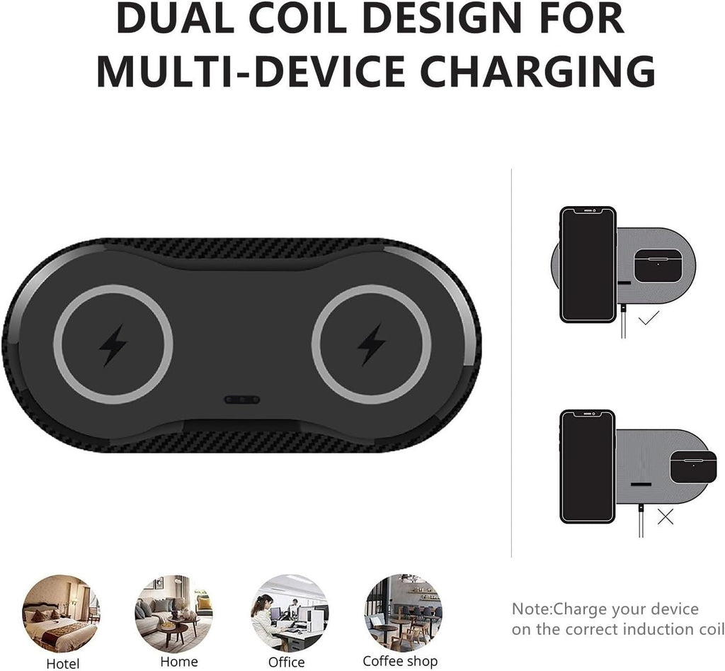 40W Wireless Charging Pad, Dual 20W Fast Wireless Charging Mat for iPhone 16 15 14 13 12 11/SE/X/XS,Apple Airpods 4/3/Pro,15W Wireless Charger Station for Samsung Galaxy S25/Buds (Black with dapter)