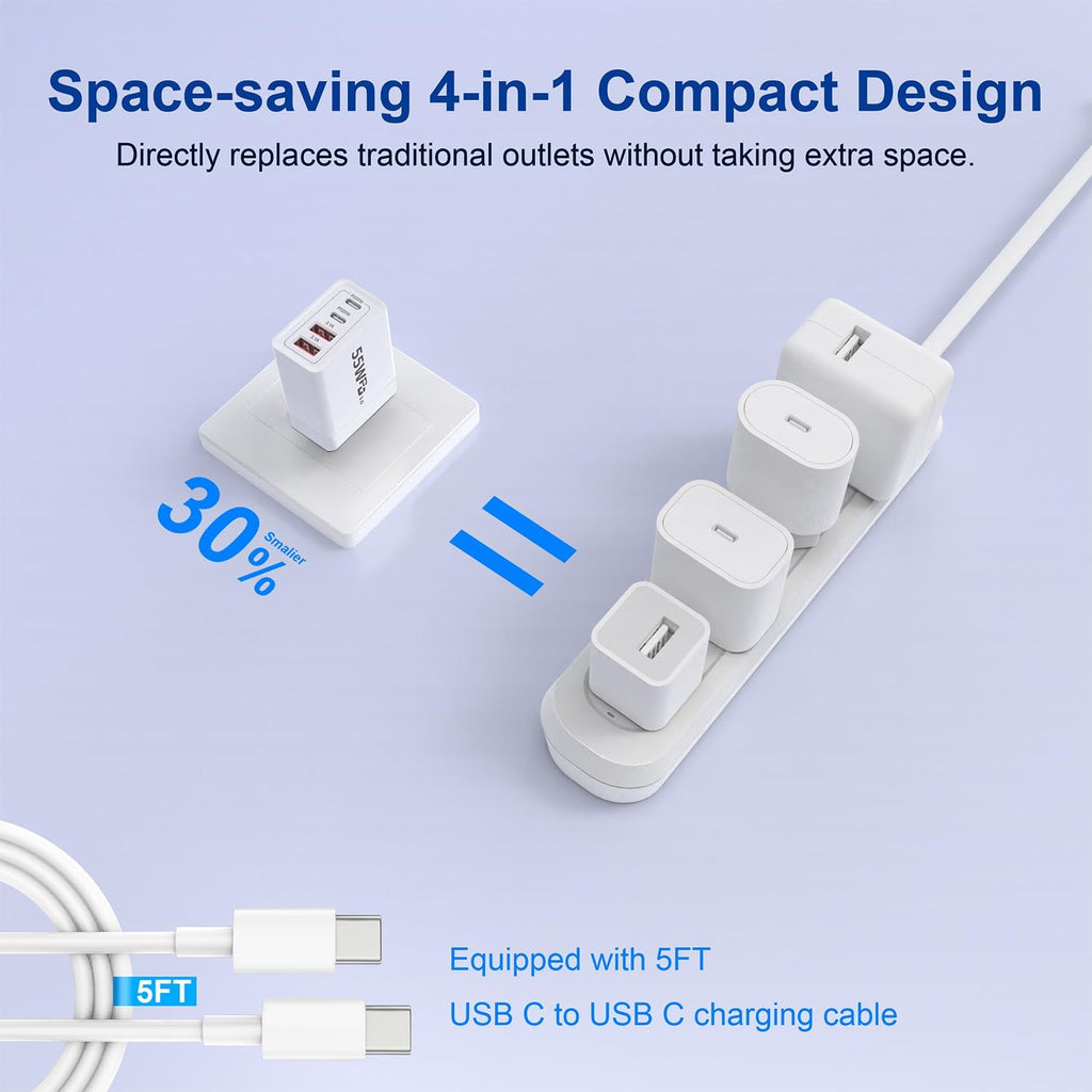 2 Pack USB C Charger Block, 55W 4-Port USB C Fast Wall Charger Dual Port QC + PD 3.0 Power Adapter, Multiport Type C Charging Brick with Lightning Cable for iPhone 16 15 14 13 12 11 Pro Max XS,Samsung